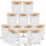 12 Pack Glass Candle Jars-10oz Frosted Empty Candle Jars with Bamboo Lids Sticky