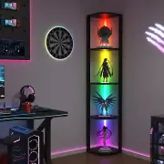 TONGLIN 5 Tiers Corner Shelf with Light, 162cm LED Corner Bookshellf Standing Fl