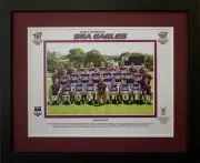 MANLY WARRINGAH SEA EAGLES 2008 NRL PREMIERS TEAM PHOTO WITH TROPHY FRAMED
