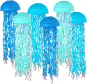 Blue Hanging Jelly Fish Paper Lanterns, Gradient Colorful Paper Lanterns for Mer