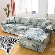 Sectional Couch Covers L Shape Stretch Sofa Slipcovers 1/2/3/4 Seater Sectional Couch Protector Covers with 1 Pillowcases (L-Shaped Sofa Cover Need to Buy 2 Pieces)