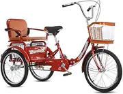 3 Wheels 20 Inch Foldable Adult Tricycle Cruiser Bike Cargo Trike Single Speed with Shopping Basket Child Seat for Outdoor Sport Red Cycling Pedalling