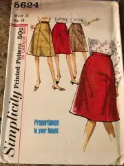 1964 SIMPLICITY #5624 - LADIES HEIGHT PROPORTIONED SKIRT PATTERN W28" FF