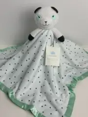 Cloud Island Mint Green White Stars Panda Bear Large Satin Baby Security Blanket