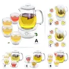 Kinds Heat Resistant Glass Tea Set-750ml Teapot w/ Tea Cups (w/ Warmer A)