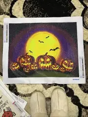 Completed Diamond Art Halloween Pumpkins Glow In The Dark Painting