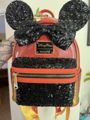 NWT Loungefly Disney Minnie Mouse Halloween Orange Black Sequin Mini Backpack