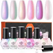 Modelones Pearl Nail Polish 6 Colors Shimmer Pearl White Pink Mermaid Purple Mini Nail Polish Set Quick Dry 2025 Spring Nail Polish Finger Bulk Manicure DIY Nail Art Salon Home for Women Girl