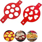 Pancake Mold Maker, 2 Pack Upgrade 14 Cavity Nonstick Silicone Baking Round Mold Egg Rings Muffin Pancake Mould Heart
