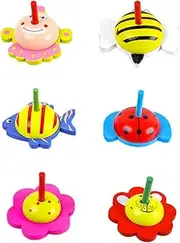 6 in 1 Wooden Gyro Toys Set Creative Educational Toys for Boys and Girls Improve Hand-Eye Coordination Safe for Boys Girls Random Style