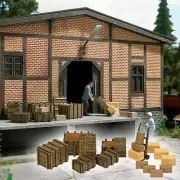 Wooden boxes and hand truck O Scale Busch 10260