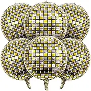 Disco Ball Balloons Gold and Silver Disco Mylar Foil Balloons Disco Party Supplies 22 Inch Giant 4D Round Metallic Disco Balloons for 70s 80s 90s Party Decorations Birthday Bachelorette Party 6 PCS