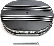 12" Oval Half Finned Black Aluminum Air Cleaner Compatible With Classic Chevy Ford Hot Rod Rat Rod Muscle Car or Custom Car Fits 5 1/8" Carburetors (Edelbrock, Holley, Demon, Rochester Etc.)