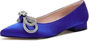 VETASTE Women's Ballet Flats Double Bow Pointed Toe Casual Comfortable Slip on Flat Ballerina Shoes, Blue, 8
