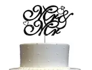 Mr & Mr Black Glitter Cake Topper, Wedding Party Decorations Ideas, Anniversary