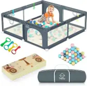 Baby Playpen with Mat, 180 x 150 cm Large Play Pen Baby with Play Mat, Baby Play