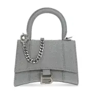 Women's Hourglass Mini Handbag With Chain Glitter Material in Grey One size Gray