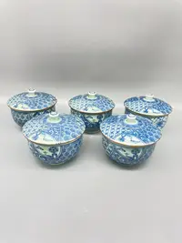 在飛比找Yahoo!奇摩拍賣優惠-日本回流 精品瓷器 圣山窯 山水 青花 蓋杯 茶杯