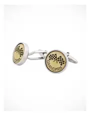 [Cudworth] Rhodium Plated & Enamel Grand Prix Cufflinks in Blue