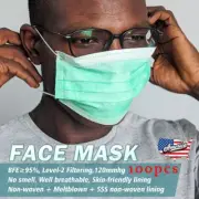 100Pcs 3-Layer Face Masks Disposable Mouth Nose Covers Protective Safety Green