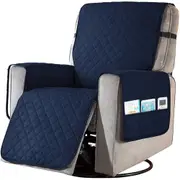 Recliner Chair Cover Sofa Slipcover with Non Slip Strap Couch Protector with Side Pocket-Navy Blue