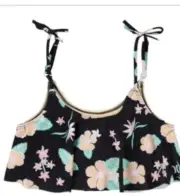Hurley Girls' Flounce Bikini Top Swimsuit, Black/Multi Floral, Tankini Size 14