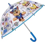 Nickelodeon Transparent Paw Patrol Umbrella for Children Blue Stick Umbrella for Boys - Marshall Chase and Rubble Print - Windproof Dome Brolly with Safety Opening 65CM, Blue, 65 centimeters, Classic