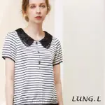 【LUNG.L 林佳樺】LP87A 白色條紋黑色蕾絲領片短袖上衣(春夏新品 棉質 女裝)