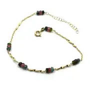 Ankle Bracelet Yellow Gold, 18K, Jersey Rolo With Spirals And Tourmaline Faceted