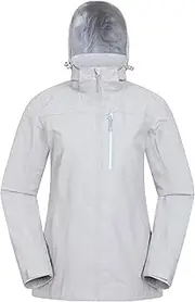 [Mountain Warehouse] Rainforest Womens Jacket -Waterproof Rain Coat with Pockets & Adjustable Hem, Mesh lined, Packaway Hoodie - For Autumn, Winter & Outdoors Grey Women's Size 12, Grey, 8