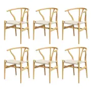 1 Set of 6 Artiss Dining Chairs Wooden Rattan Seat Wishbone Back