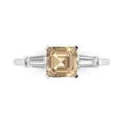 1.6 Emerald 3 stone Yellow Moissanite Promise Bridal Wedding Ring 14k White Gold