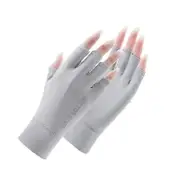 UPF 50+ Fingerless Sun Gloves for UV Protection Hand Cover for Women Fishing, Driving, Cycling & Hiking gray L