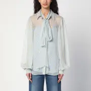 [GUCCI] Floral print chiffon silk shirt 44 IT Grey