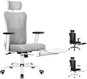 [ALFORDSON] Ergonomic Executive Office Chair Mesh with High Back, Adjustable Headrest & Footrest and 2D Lumbar Support, Gaming Racing Chair for Home Computer Study Desk, 180kg Max, Oziel White Grey