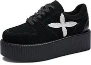 [RoseG] Women's Handmade Suede Lace Up Flat Platform Creepers Shoe