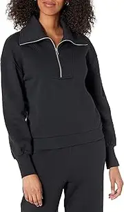 [The Drop] Women's Hayley Half Zip Fleece Sweatshirt, Black, L
