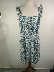 Ladies size 16 DOTTI Green & Cream Floral Linen Blend Dress New With Tags