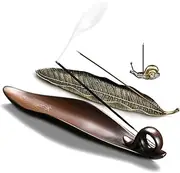 Incense Holder Set - 9 Inch Incense Leaf Boat Stick Holder, & Leaf and Snail Incense Burner, Modern Natural Design, Ceramic Incense Ash Cather for Counters, Meditation Room, Yoga, Home, Office