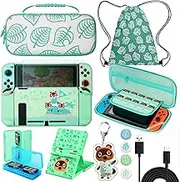 TIKOdirect Carrying Case for Nintendo Switch, Cute Portable Travel Bag Accessories with Protective Case, Screen Protectors, Stand, Game Card Case and Thumb Grip caps[Keychain Gift], Animal Crossing