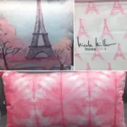 6pc Nicole Miller Paris FULL Sheet Set Decor Accent Pillow Eiffel Tower Hot Pink
