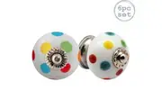 Nicola Spring 6pc Vintage Spotted Ceramic Drawer Knobs Set - Interior Furniture Cupboard Door Handle - 4.5cm - Multicoloured