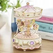 HKZTUY Carousel Music Box, Clock Mechanism, 3 Horses with Color Changing LED Light, Rotating Horse Musical Boxes, Carousel Horse Decoration for Christmas, Birthday, Day
