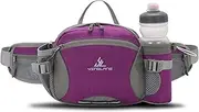 Water Resistant Bum Bag with Water Bottle Holder and Multi-Pockets, Large Capacity Waist Fanny Pack Bumbag for Dog Walking Hiking Travel Sports Women Men, Purple, L
