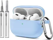 MOLOVA AirPod Pro Case Cover with Cleaner Kit, Soft Silicone Cover for AirPods Pro Case 2nd/1st Comes with Keychain for Women Men,Suitable Cases for Airpods Pro 2nd Generation Case and 1st-Denim Blue