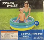 New Summer Waves Frosted 3 Ring Pool Kiddie Children's Inflatable Pool
