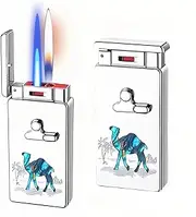 NINSI Smart Butane Torch Lighter, 5 Ignition Methods, Voice Controlled Dual Flame Lighter with Jet Blue Flame and Open Flame Options, Windproof Refillable Lighters (Without Gas) (Camel)