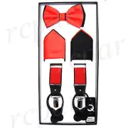 New Men's Convertible Elastic Suspender_Bowtie Hankie red black formal gift prom