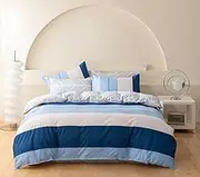 Artistic Quilt/Doona/Duvet Cover Set (Queen/King/Super King Size Bed) (King, Blue Stripes)