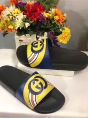 NIB Men's GUCCI Interlocking G Blue & Yellow Rubber Slides UK 7/ US 7.5